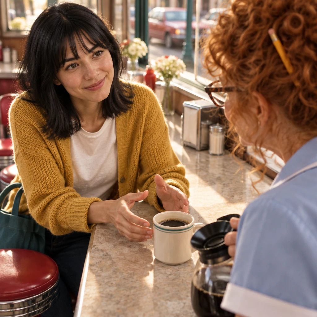 Ana gently gestures as she explains that her mother cares for sick people for work.