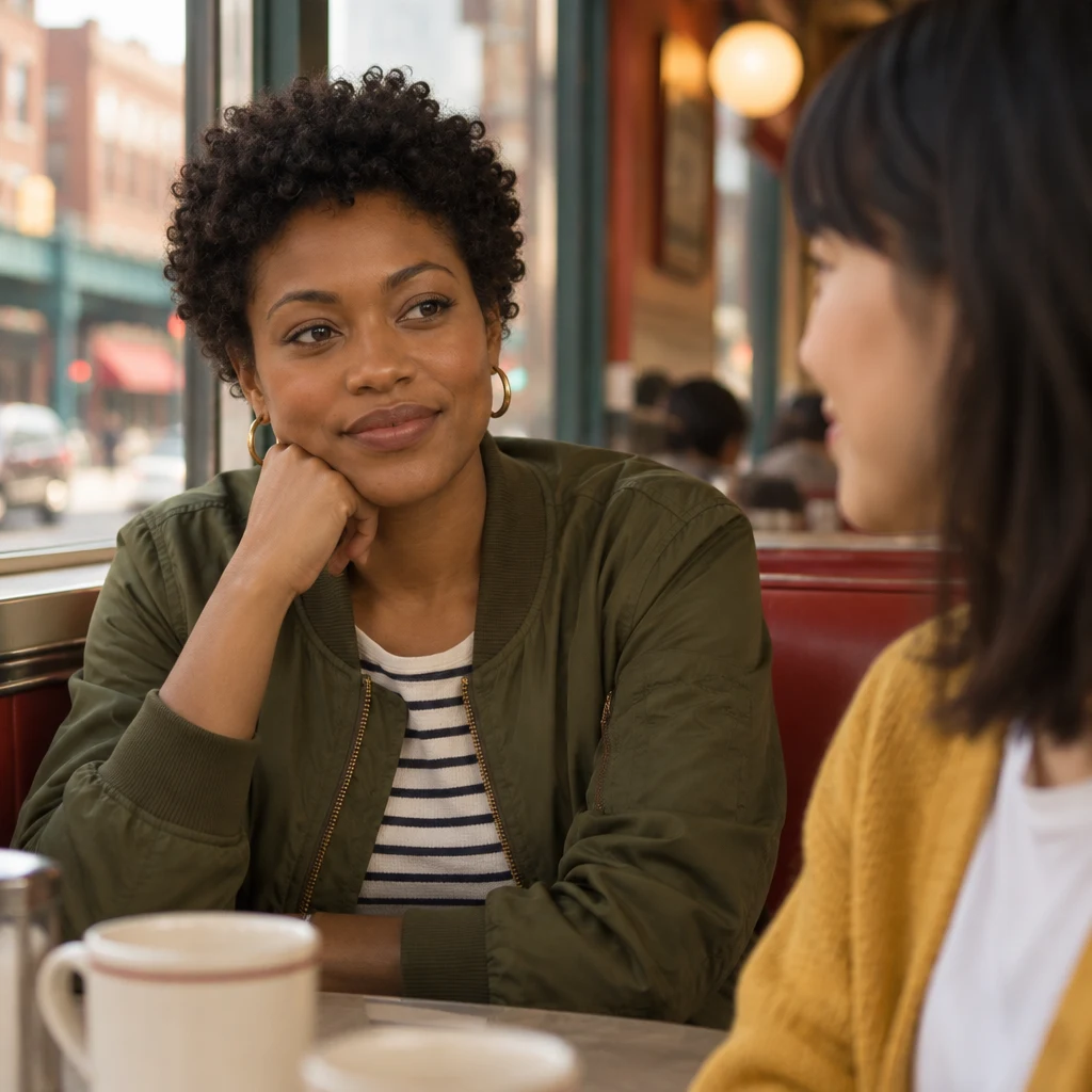 Tasha reflects on feeling worried at the beginning while Ana listens nearby.