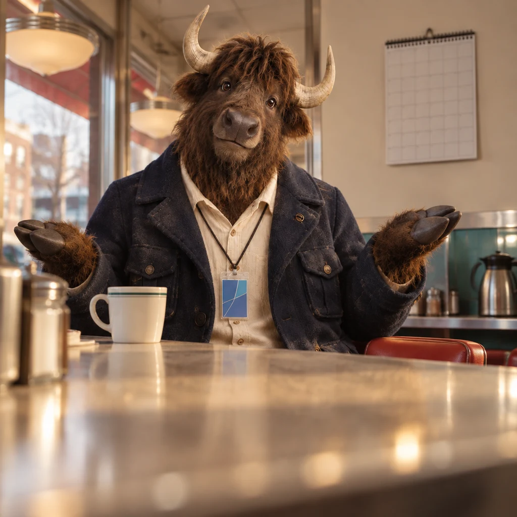 Murray shrugs at the counter beside his still-full black coffee, with no plans on his calendar.