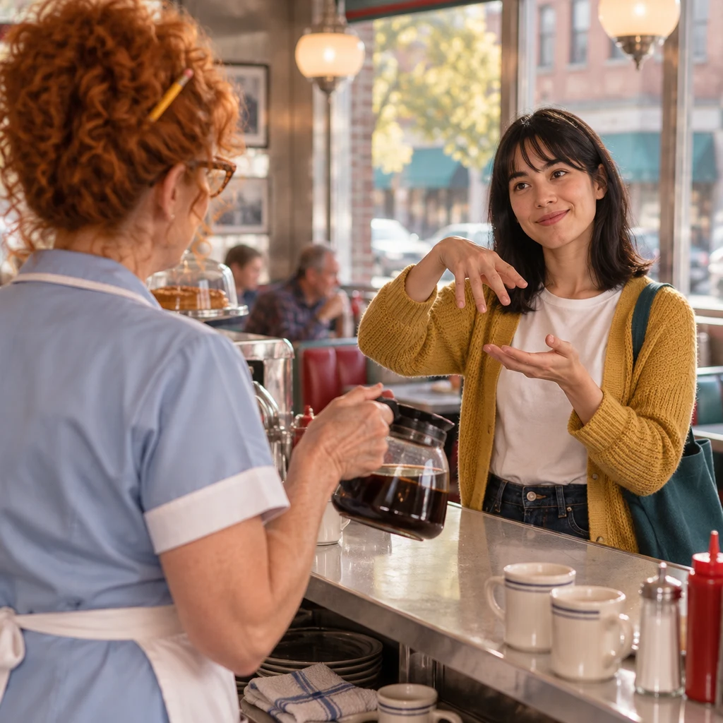 Ana gestures through extra steps while Dee patiently indicates one simple pouring motion.