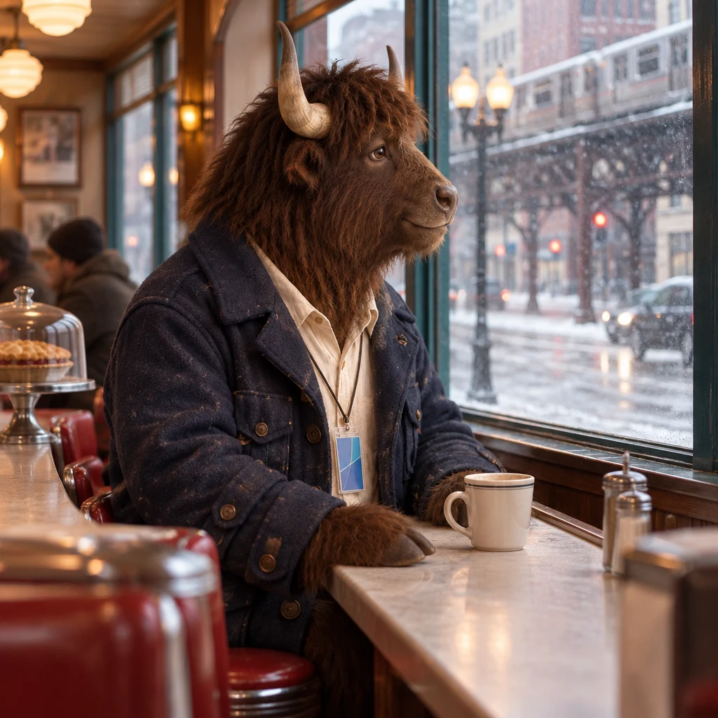 Murray turns from his unfinished coffee to look out the window as the weather becomes the topic.