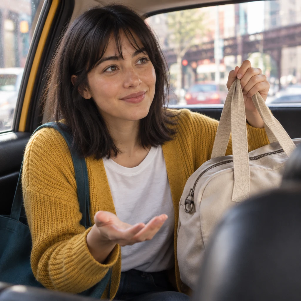 Ana lifts a bag and asks whether carrying bags will cost extra.
