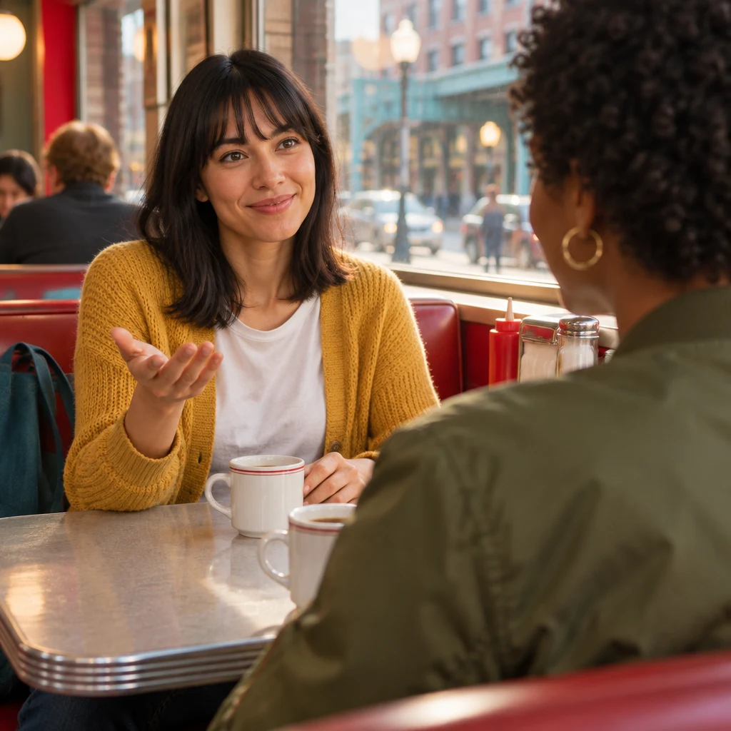 Ana raises a hand to offer a different time for their plan.