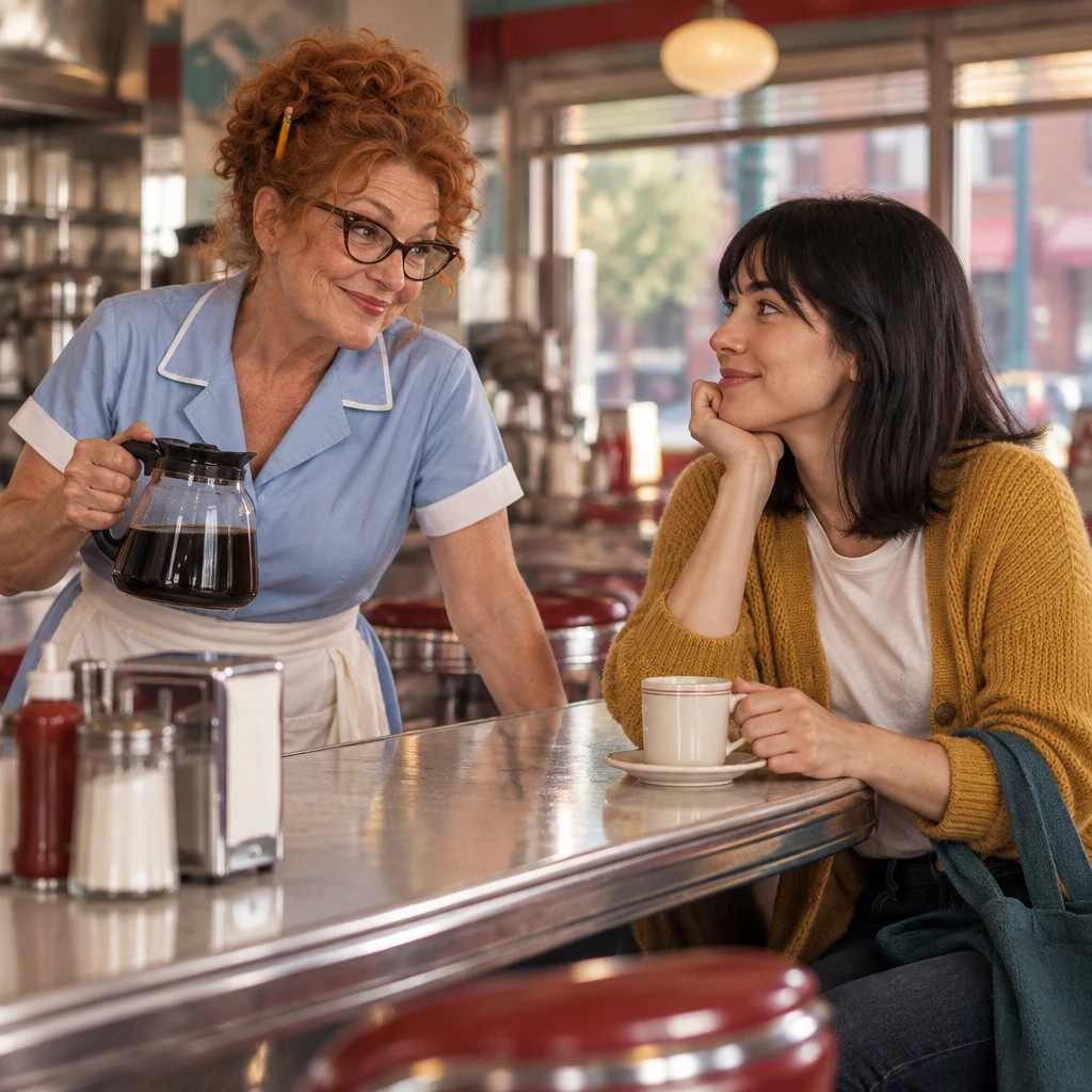Dee leans toward Ana, inviting her to talk about the weekend just past.