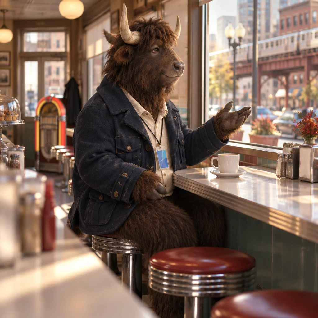 Murray gestures as he recalls visiting Milwaukee last Saturday, his coffee still full.