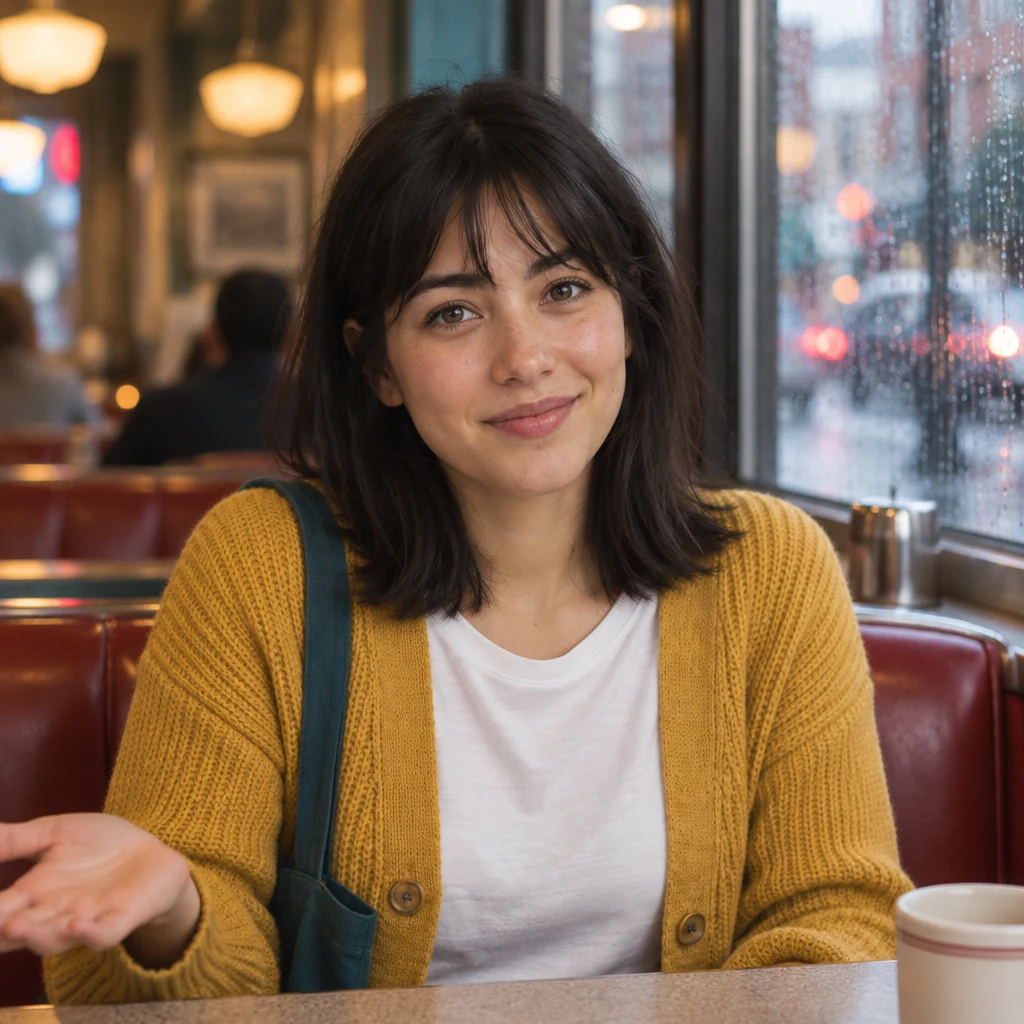 Ana pauses thoughtfully and gives a small shrug because the weekend is still undecided.