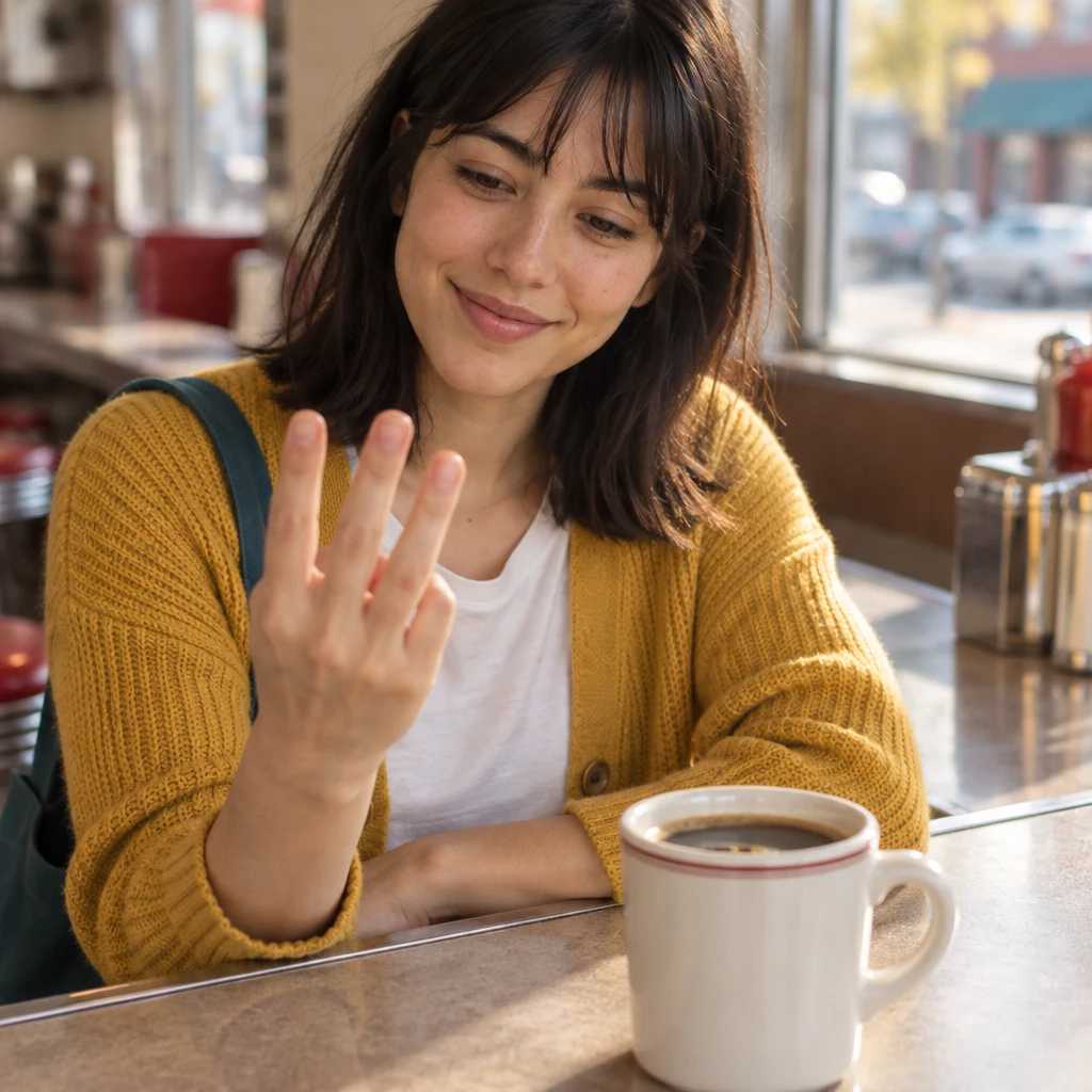 Ana raises three fingers and studies her hand as she begins counting.