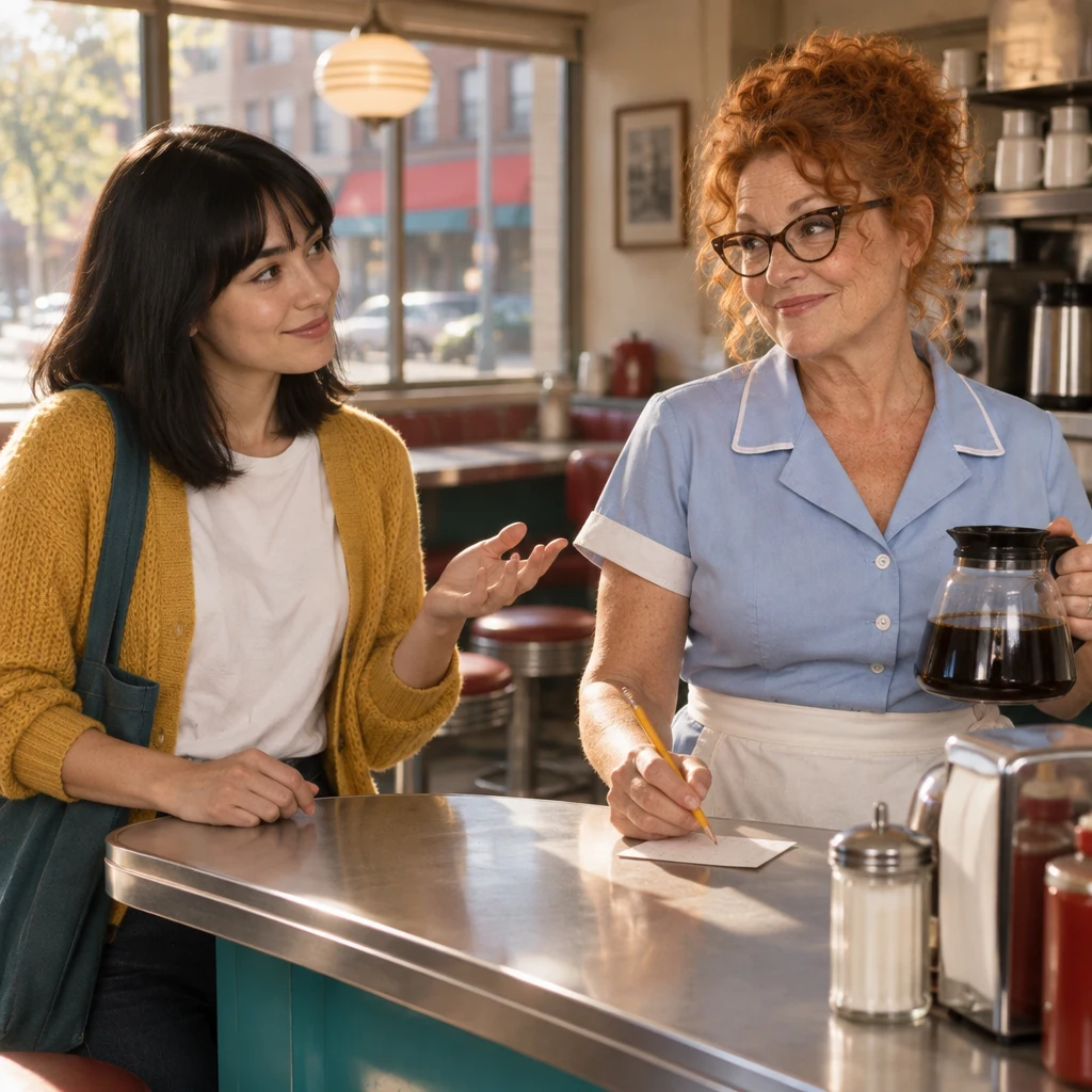 Ana gestures toward Dee as she asks which day of the week it is.