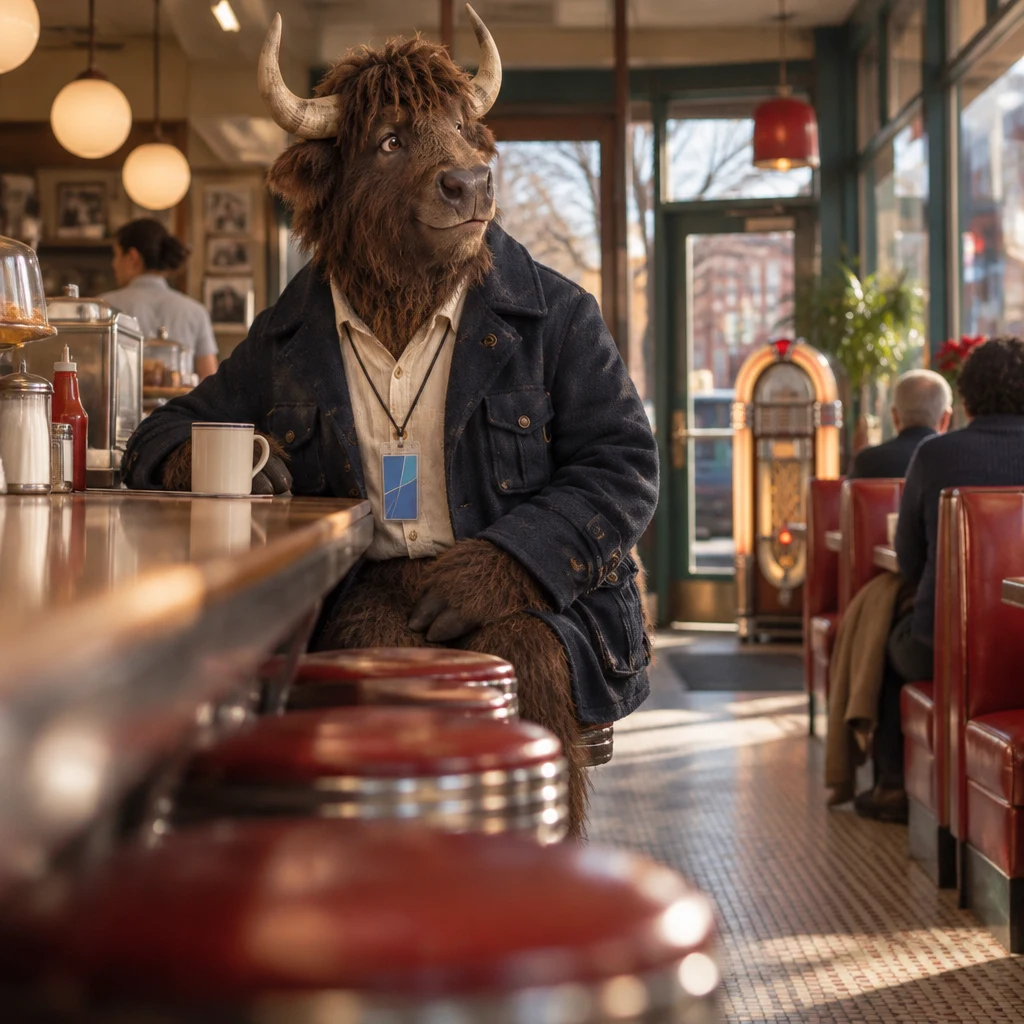 Murray turns toward the booths at the surprising news from the bakery.