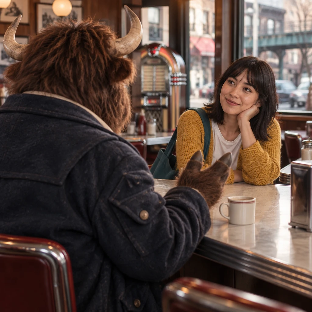 Murray turns toward Ana and asks whether she has ever heard the jukebox play.