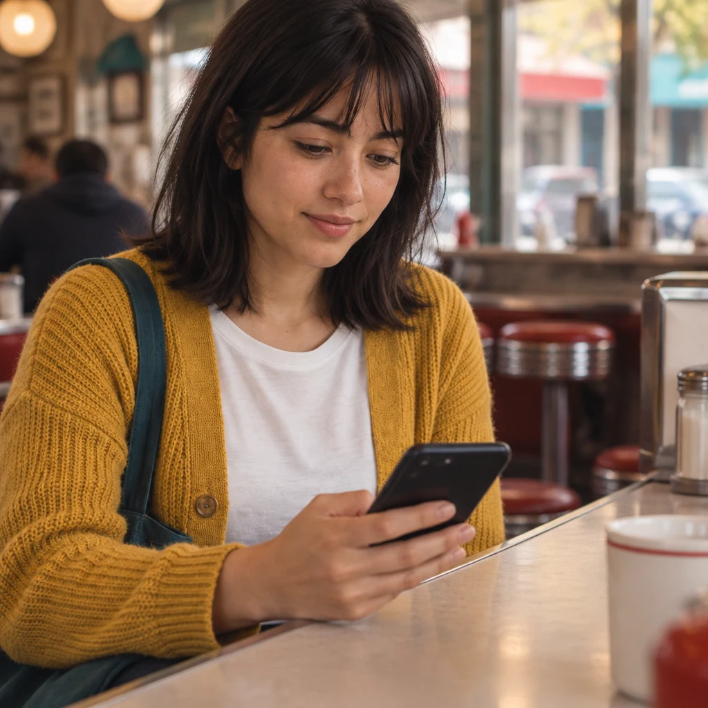 Ana looks down at the fully dark phone in her hand.