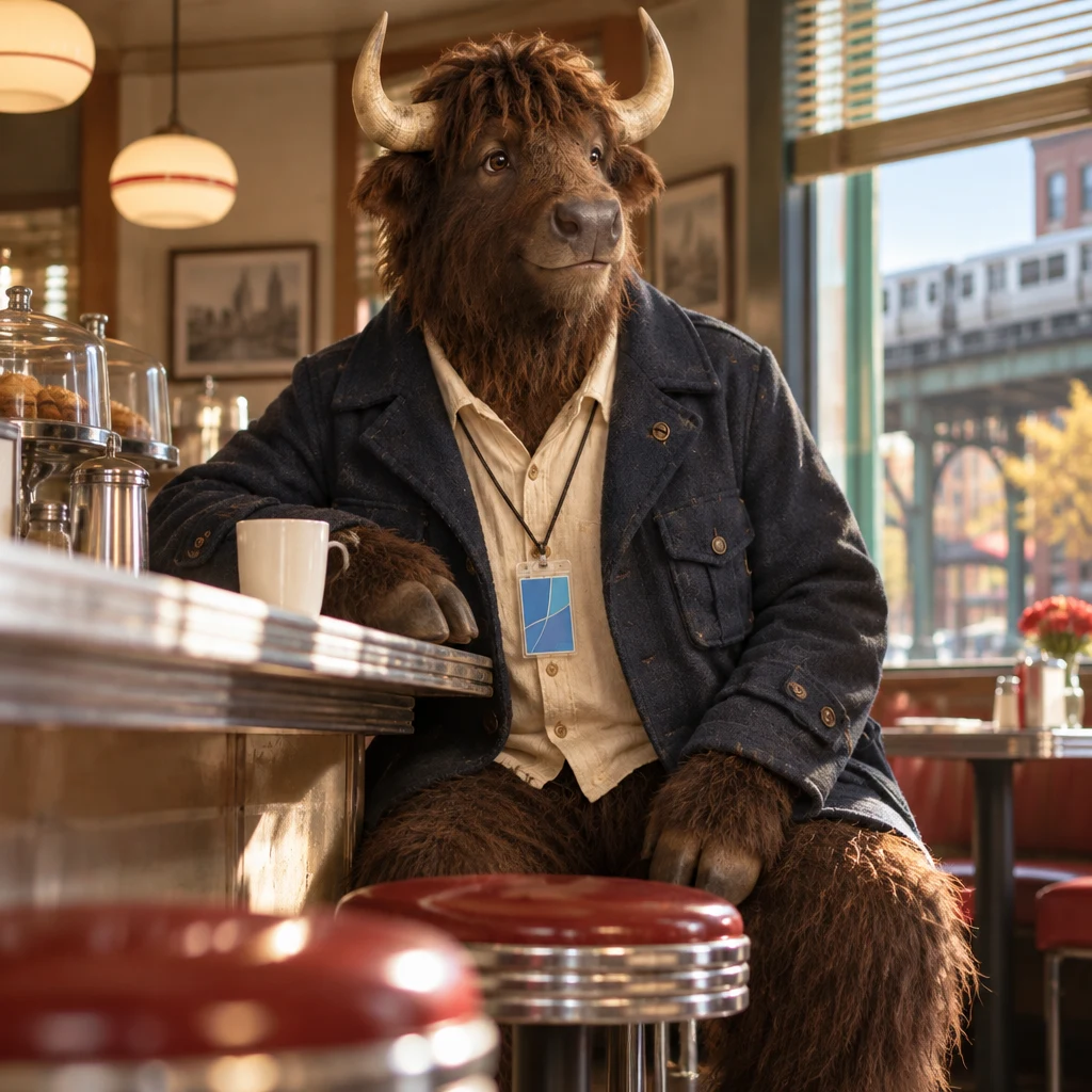 Murray listens from two stools with his black coffee still unfinished.