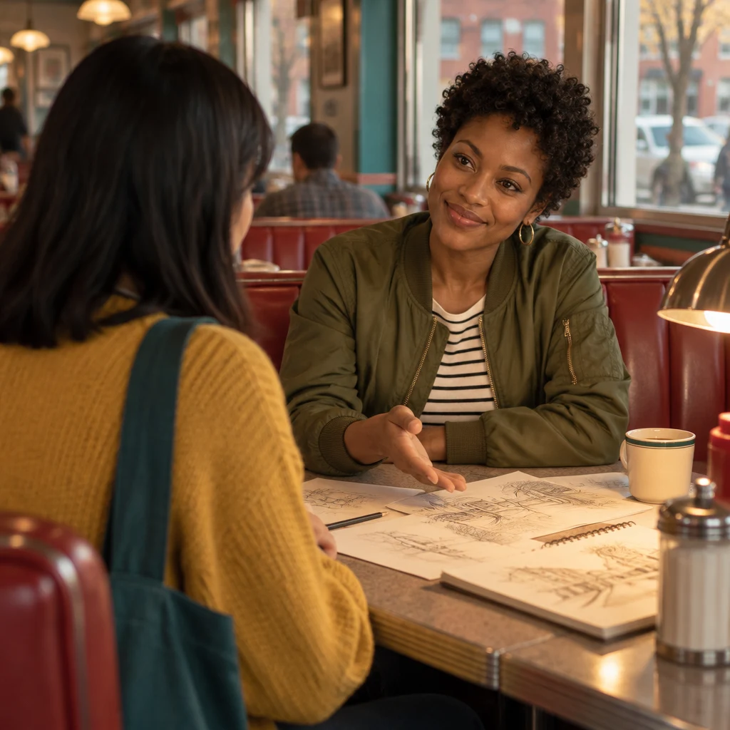 Tasha asks Ana to consider leaving the sketches there for the night, and Ana thinks about resting.