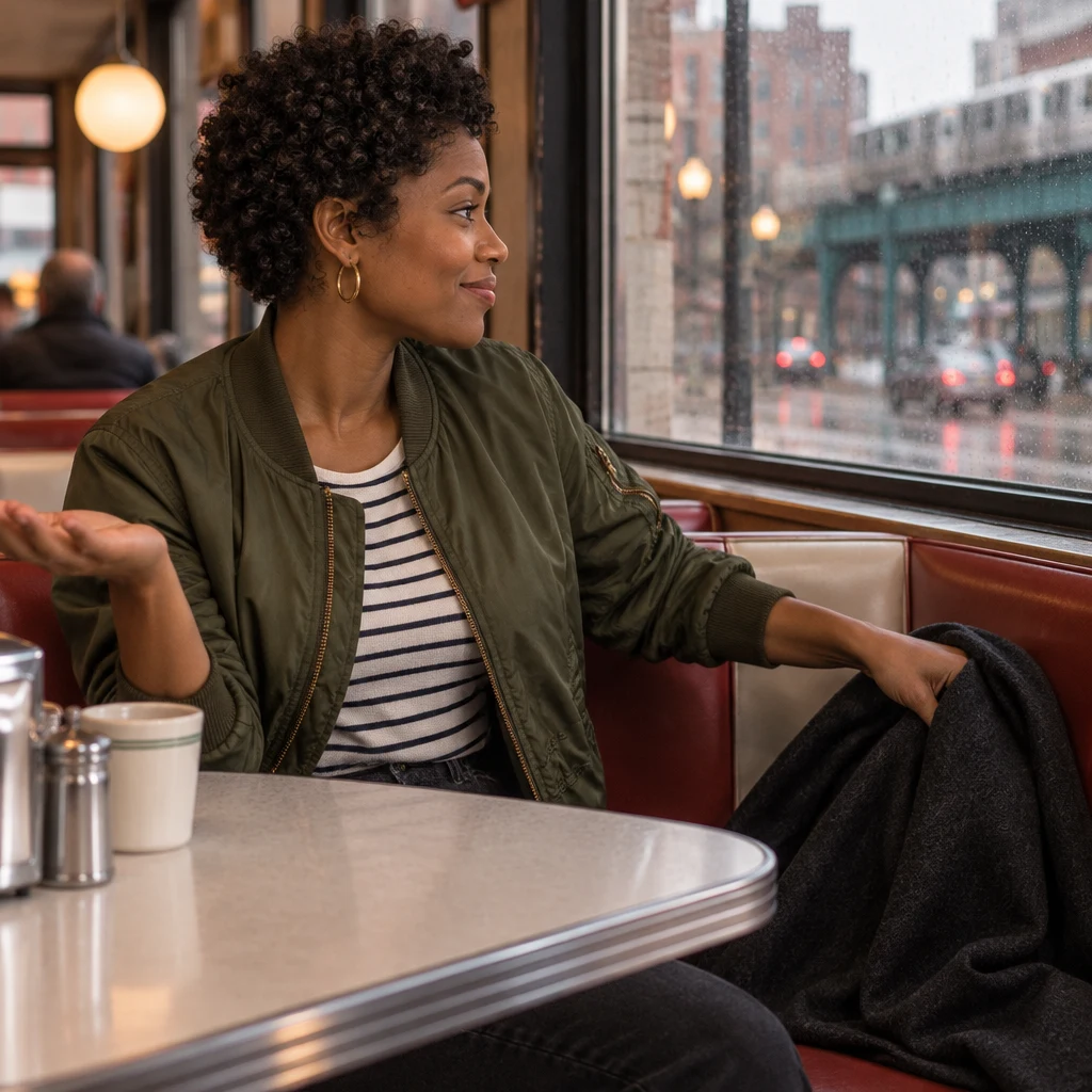 Tasha lowers the coat back onto the seat as she considers trying the plan another day.