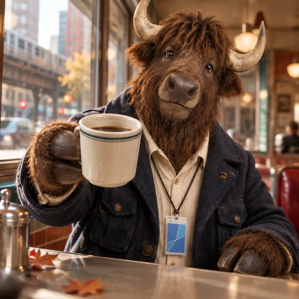 Murray raises his unfinished coffee in a friendly toast.