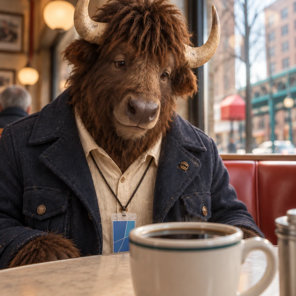 Murray sits beside his full coffee cup as the story begins with its first part.