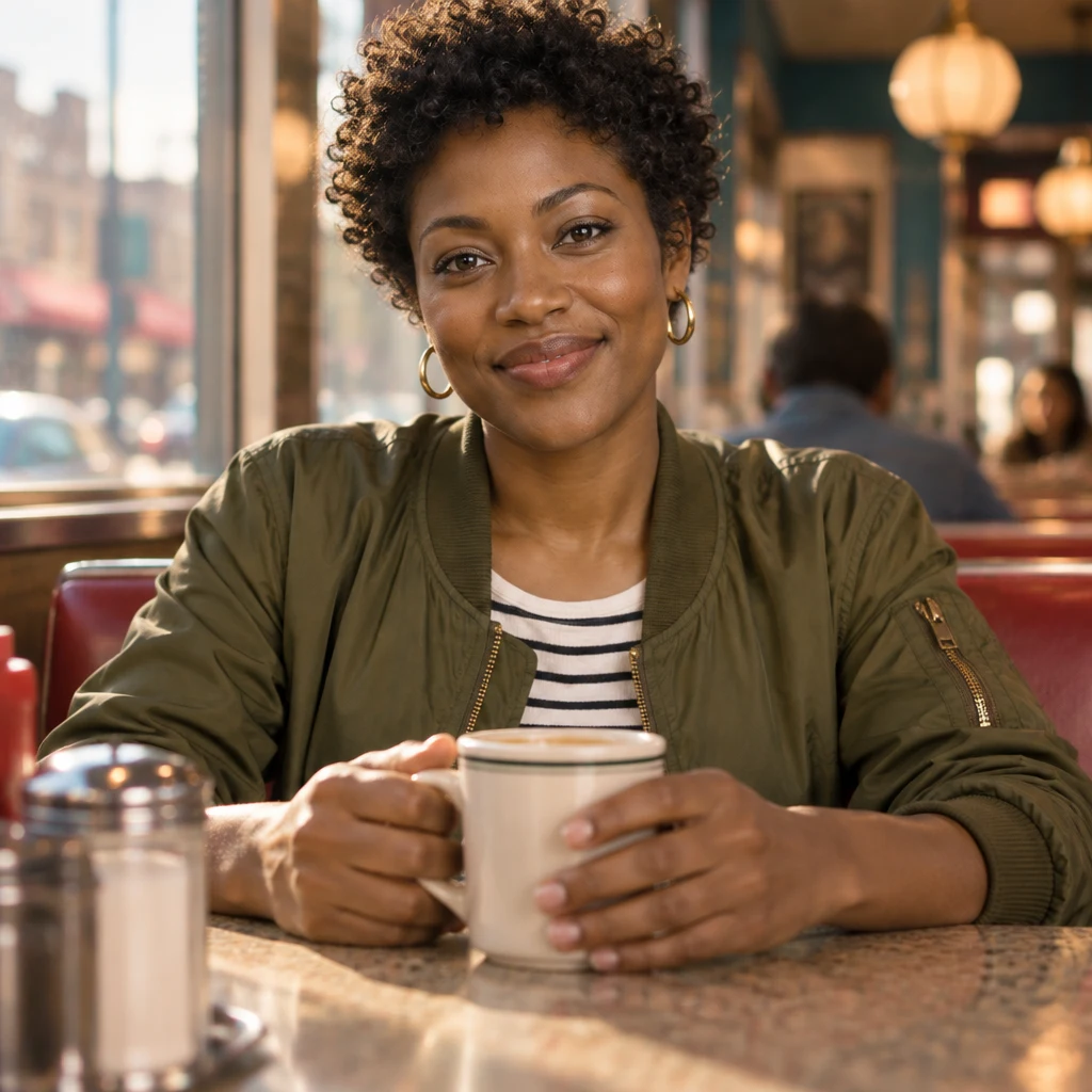 Tasha holds her mug as she recalls that the day began without problems.