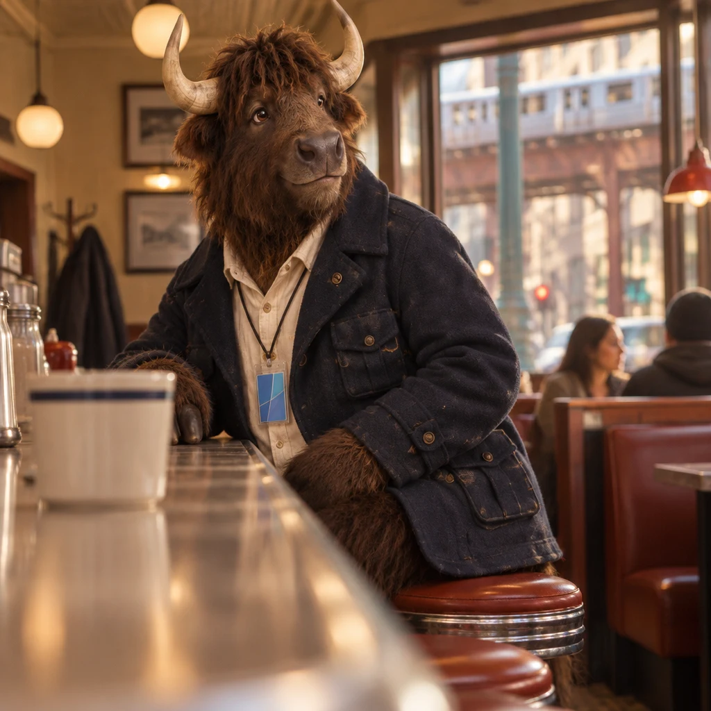 Murray turns toward the booth from his two stools, his coffee still unfinished.