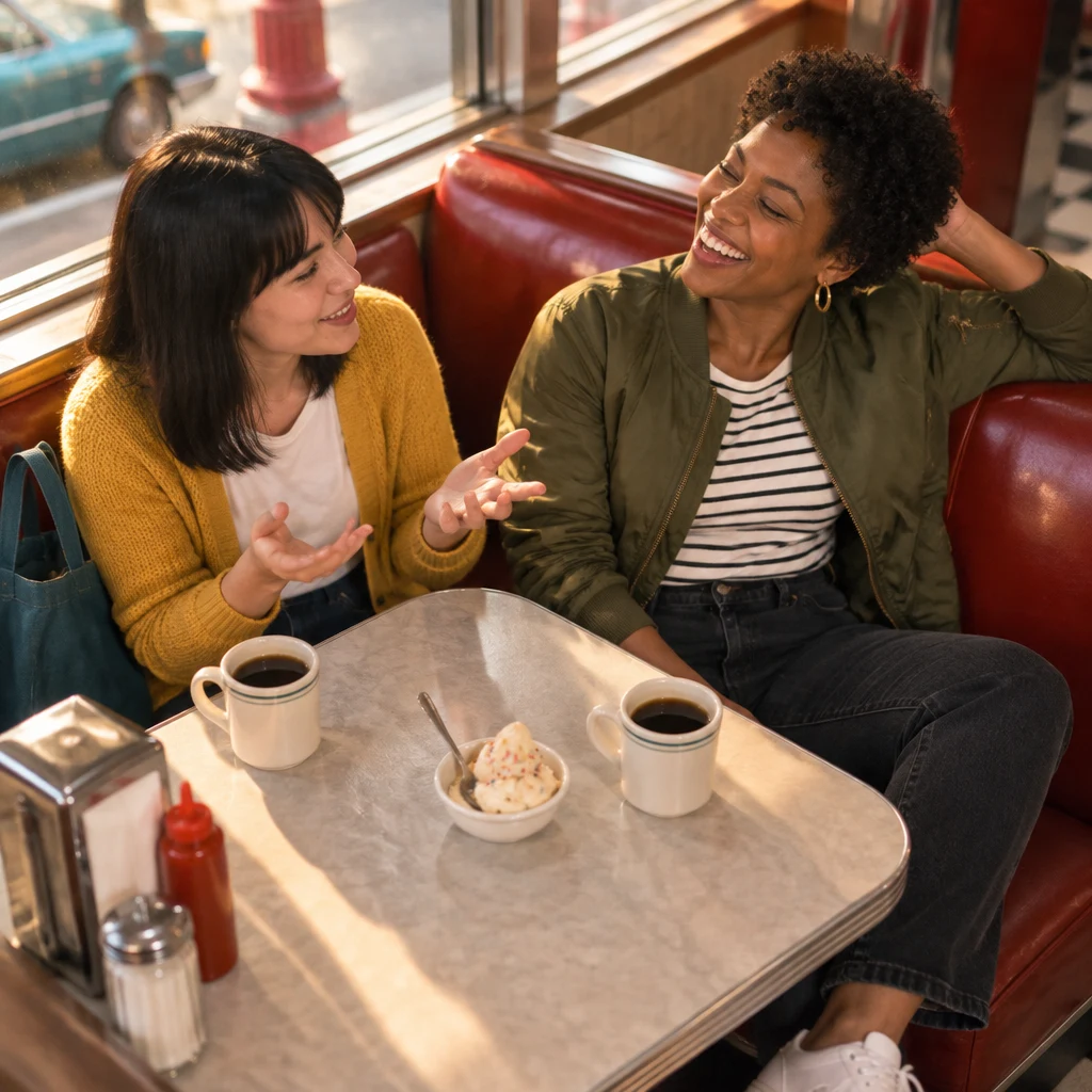 Tasha laughs as Ana lands the joke that they got the frozen custard anyway.