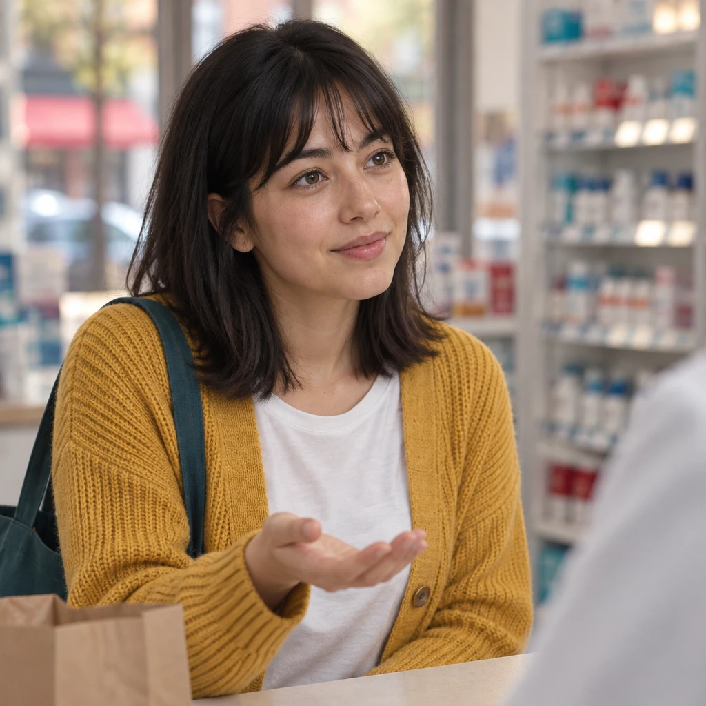 Ana holds out an open palm as she asks what to do if she forgets a dose.