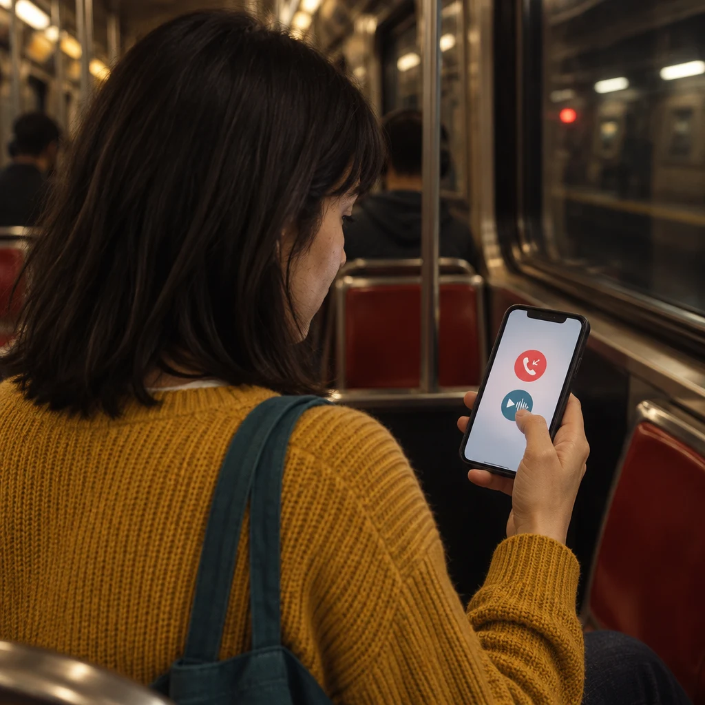 Ana sees the missed call and voice message on her phone later in the dark train car.