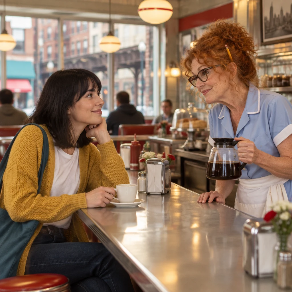 Dee waits for Ana to confirm whether coffee is one of her drinks.