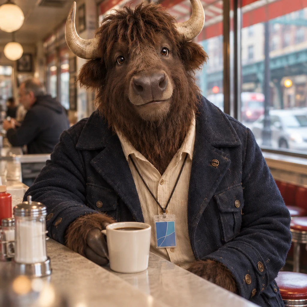 Murray sits with his unfinished black coffee, with no milk, cream, or sugar added.