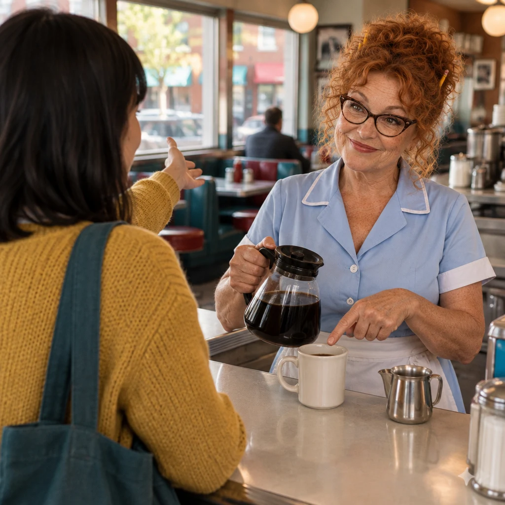 Ana mistakes Dee's question about milk for a question about a room in the diner.