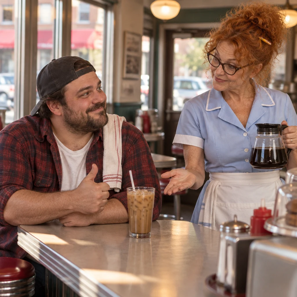 Dee asks Danny whether he wants coffee with no caffeine, and Danny confirms.