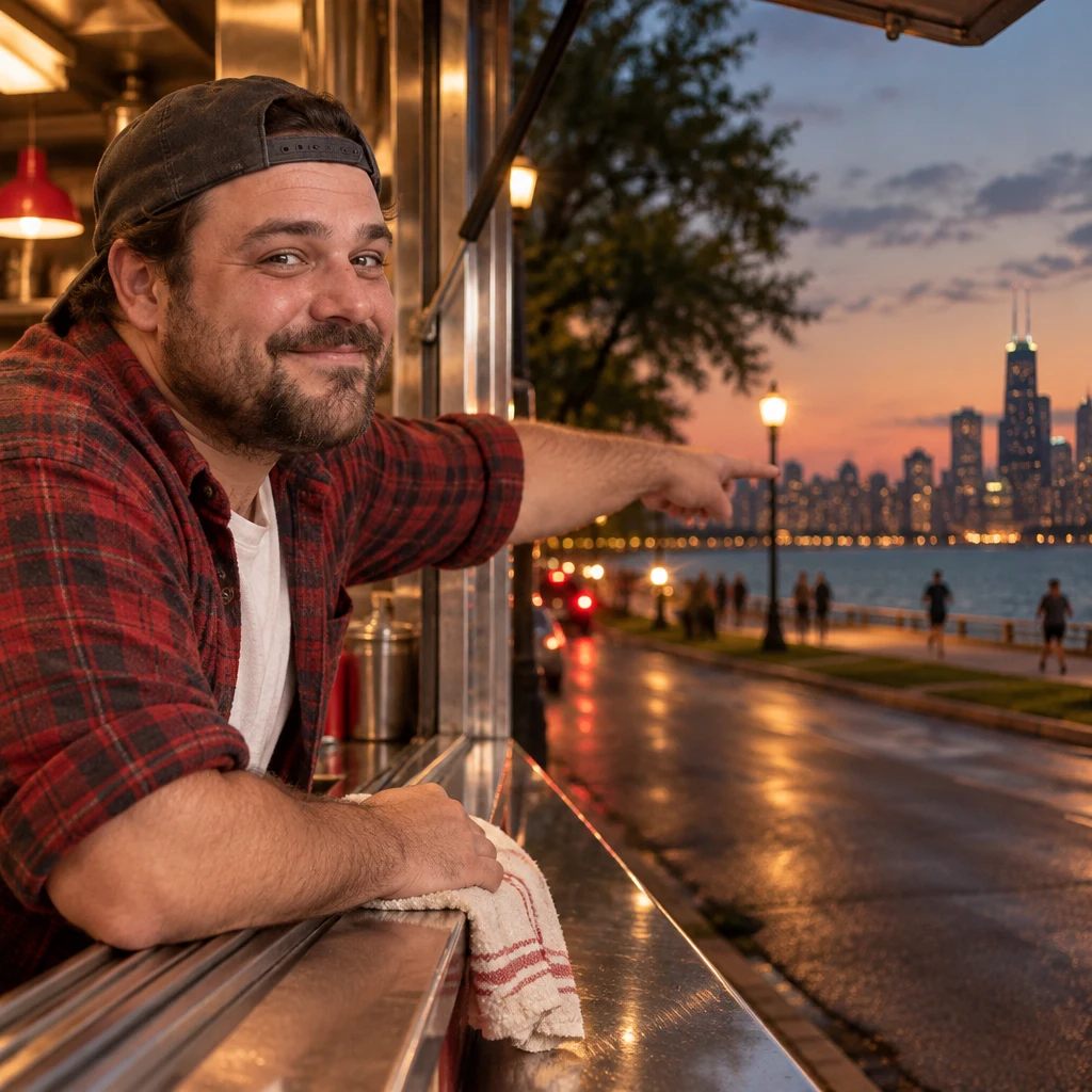 Danny points toward the lakefront path as he names walking as his favorite activity.