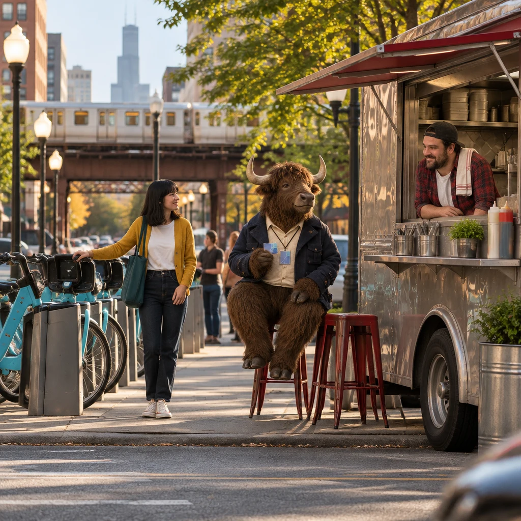 Ana gets Danny’s attention at the bike dock while Murray sits nearby with a transit card.