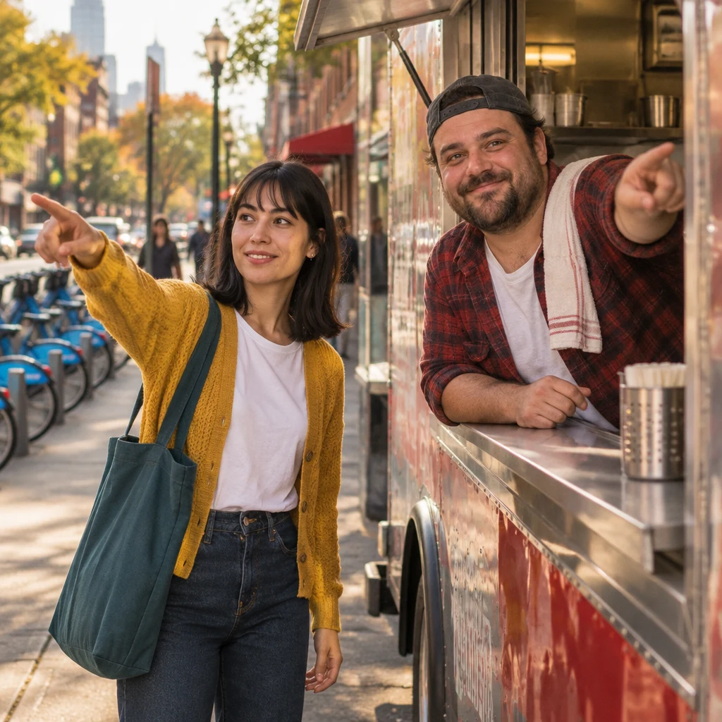 Ana asks whether another return station is close, and Danny points down the boulevard.