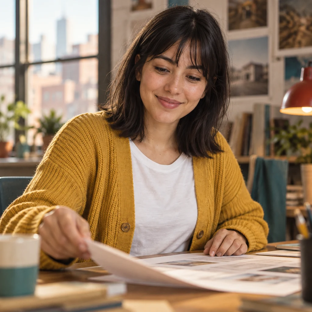 Ana looks over her short plan with focused satisfaction.