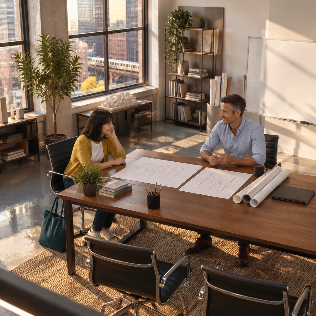 Ana and Marcus sit across the desk as their long meeting nears its end.