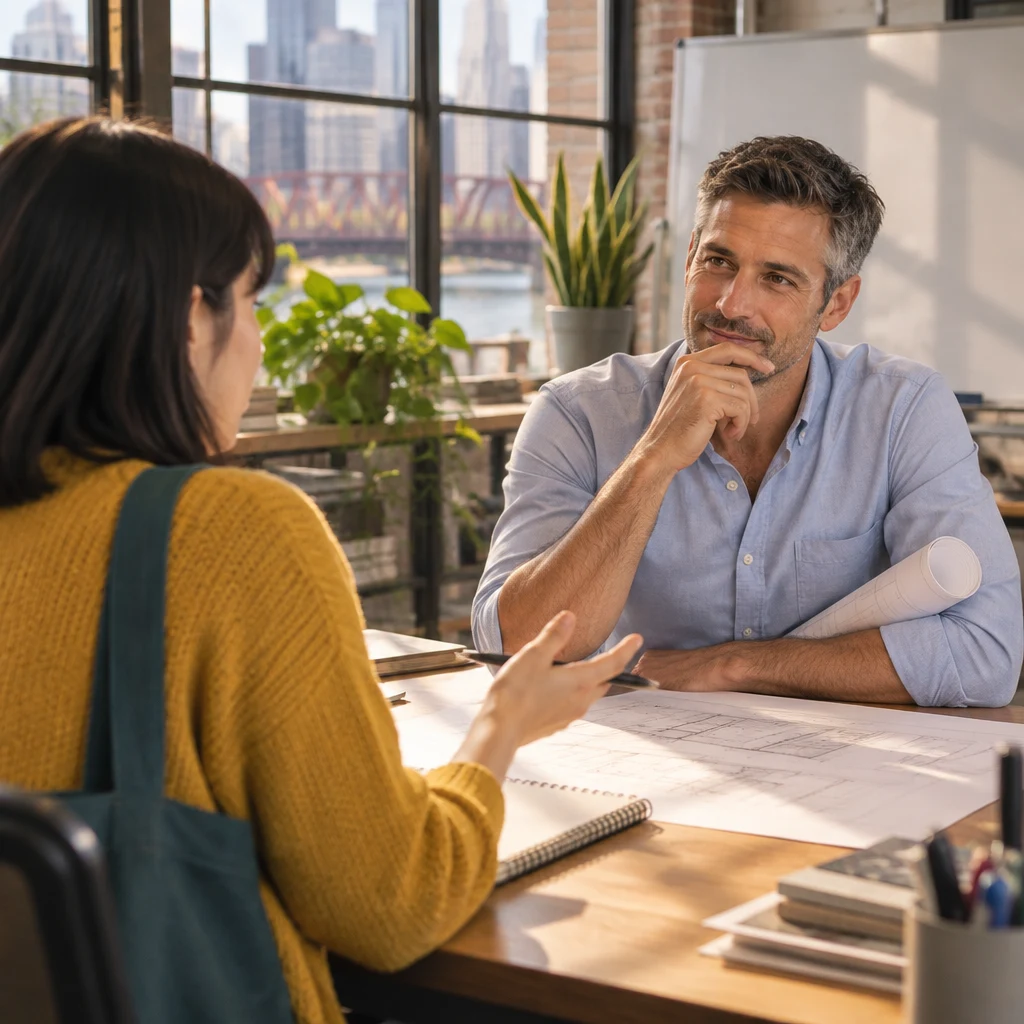 Ana considers the next step while Marcus listens across the desk.