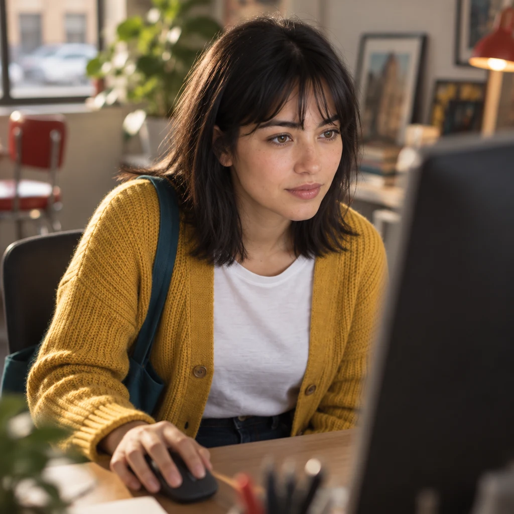 Ana pauses beside the monitor to focus on the specific situation where the problem occurs.