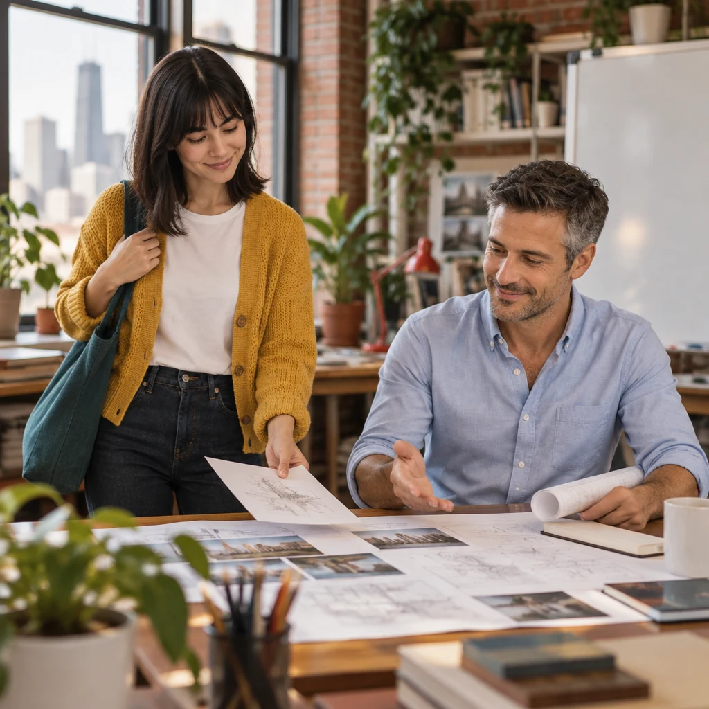 Ana begins adding an extra idea, and Marcus gently reminds her to keep the summary concise.