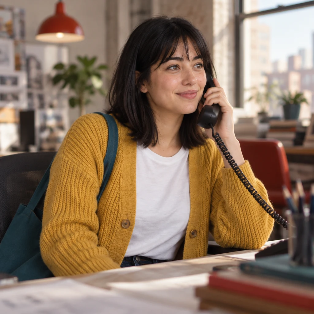 Ana lifts a phone from the desk, ready to talk through the plans.