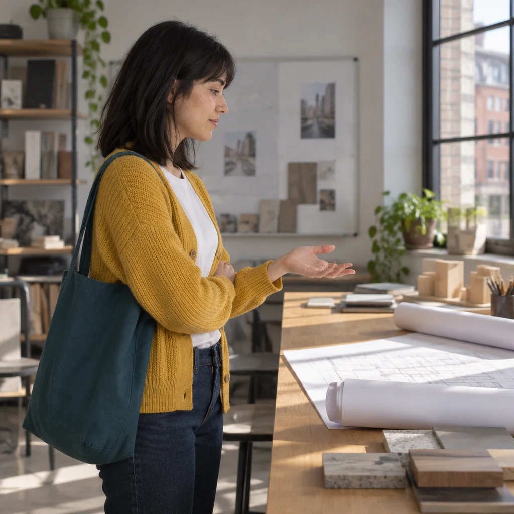 Ana turns one palm up toward the rolled drawings to convey that the time is too short.