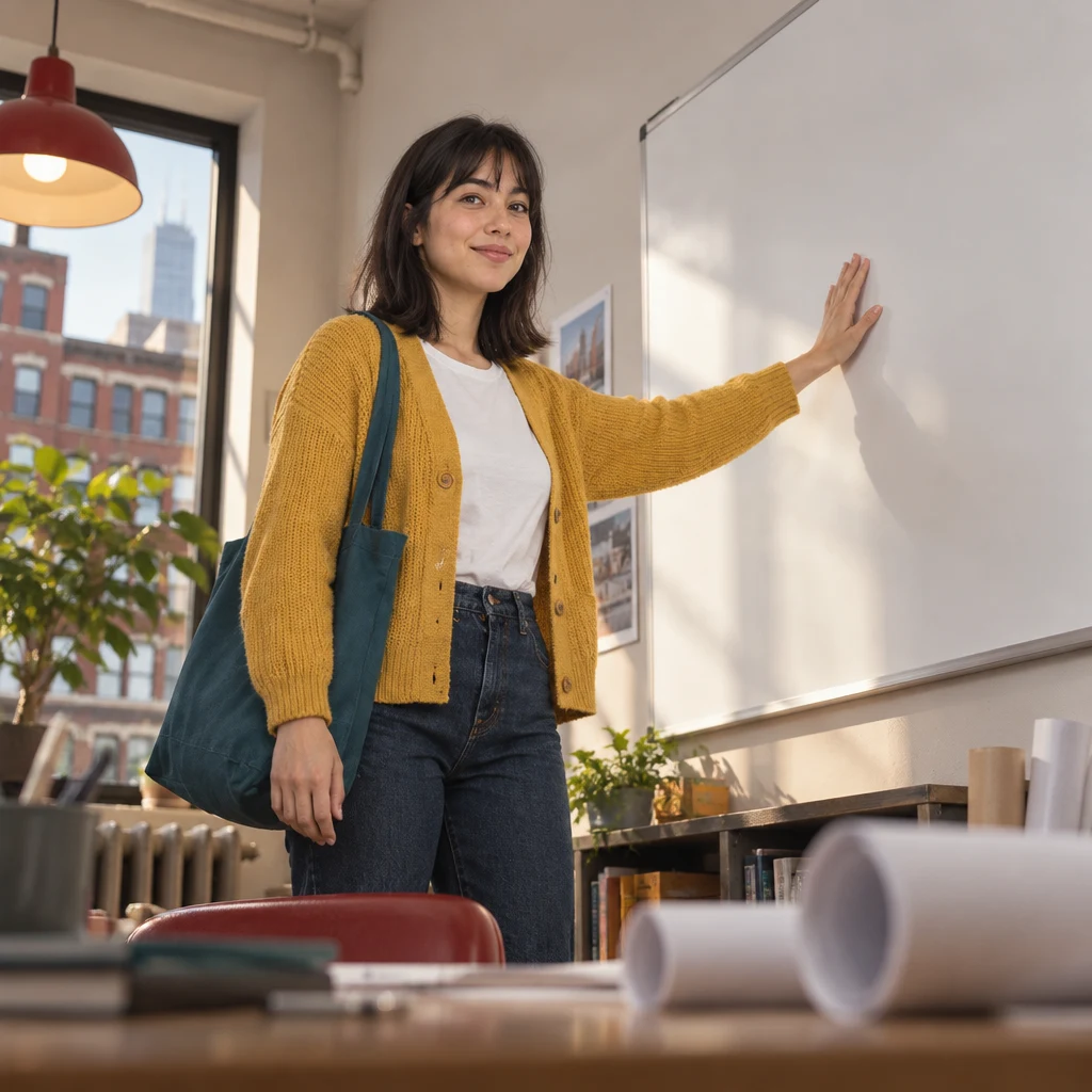 Ana taps an empty stretch of the blank whiteboard to make clear she cannot finish before Wednesday.