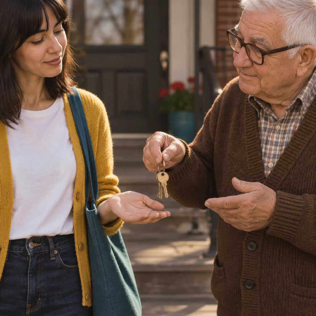 Ana asks how much money she must pay at the start while Mr. Kowalski holds his keys.