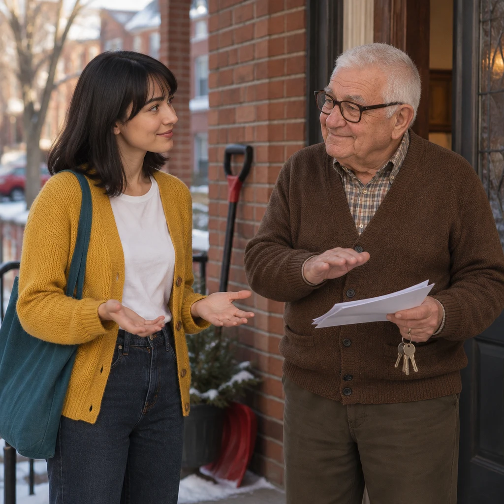 Ana asks about costs beyond rent, and Mr. Kowalski indicates there are no extra costs.