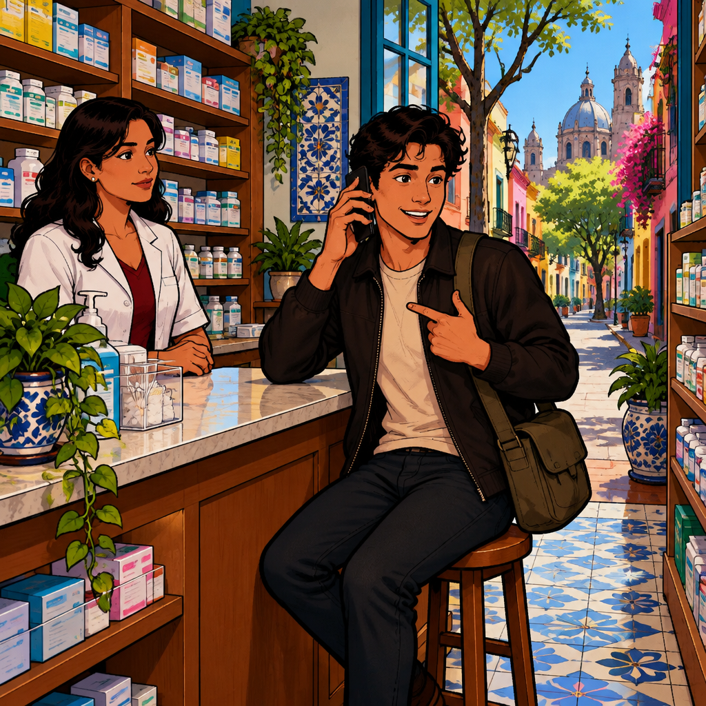 Justin tells the clinic caller when he is available, pointing to himself with a composed expression.