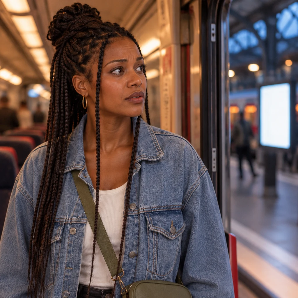 Inès reacts after realizing they got the wrong train.
