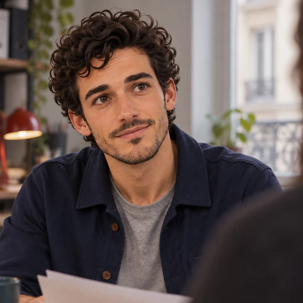Sam studies the pages, then lifts his eyes as if wondering whether that idea is always true.