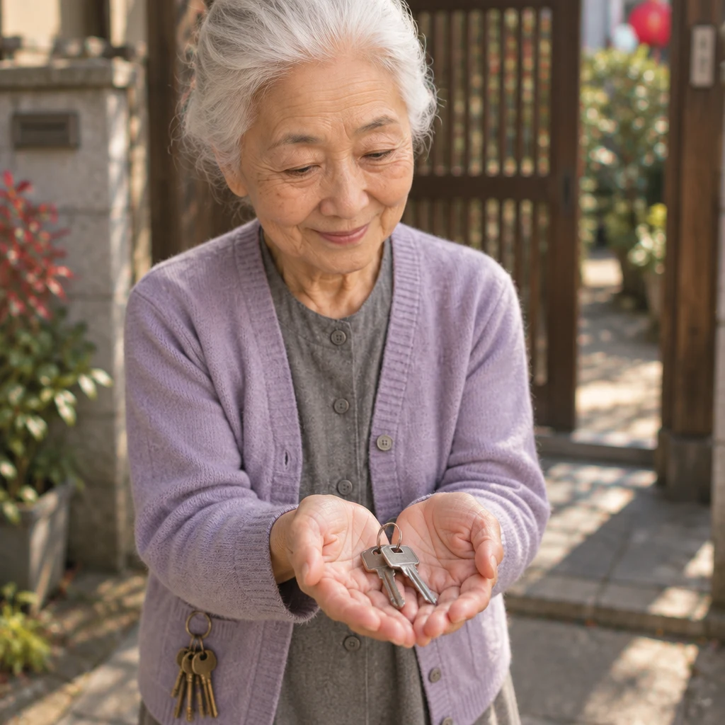 Ono-san displays the pair of keys in her open palms.