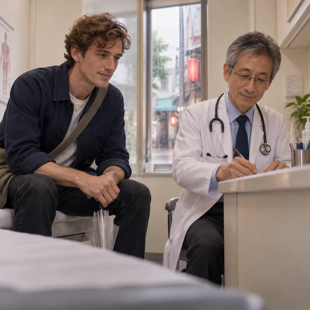 Dr. Ishida writes a short note after advising Leo what to avoid.