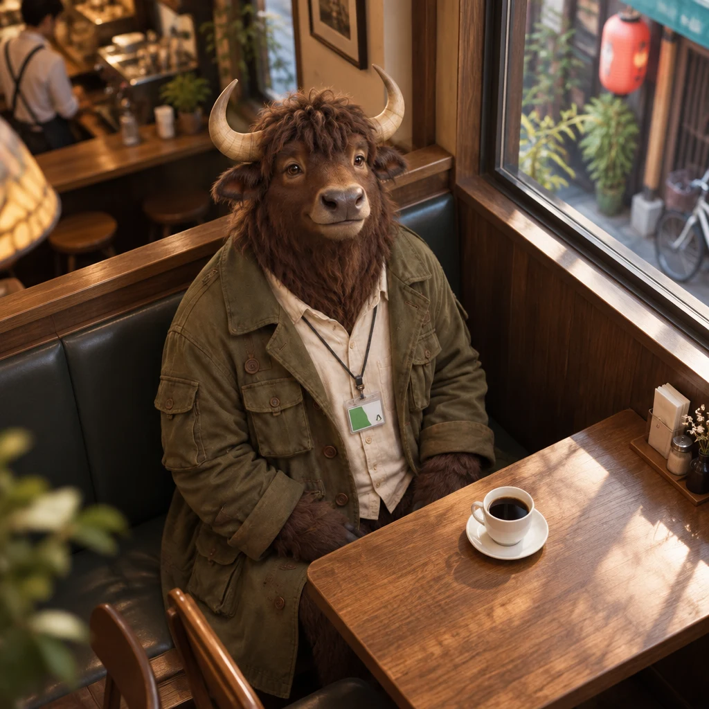 Goro sits quietly in the corner booth over his untouched blend coffee.