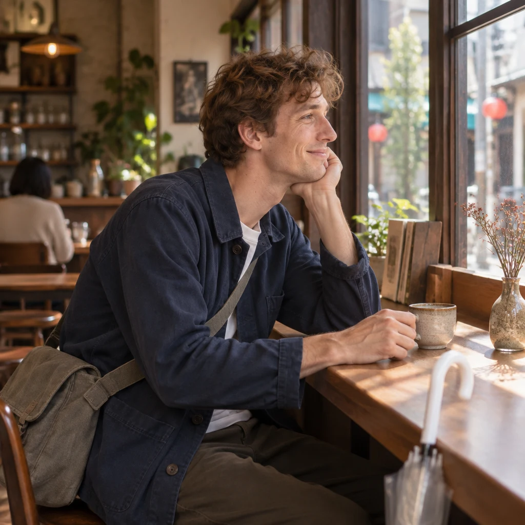 Leo sits quietly at the counter, reflecting on usually being at home on weekends.