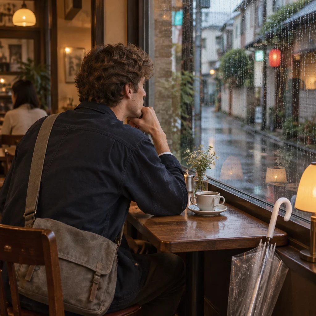 Leo looks through the rainy window and considers what he wants to check next time.